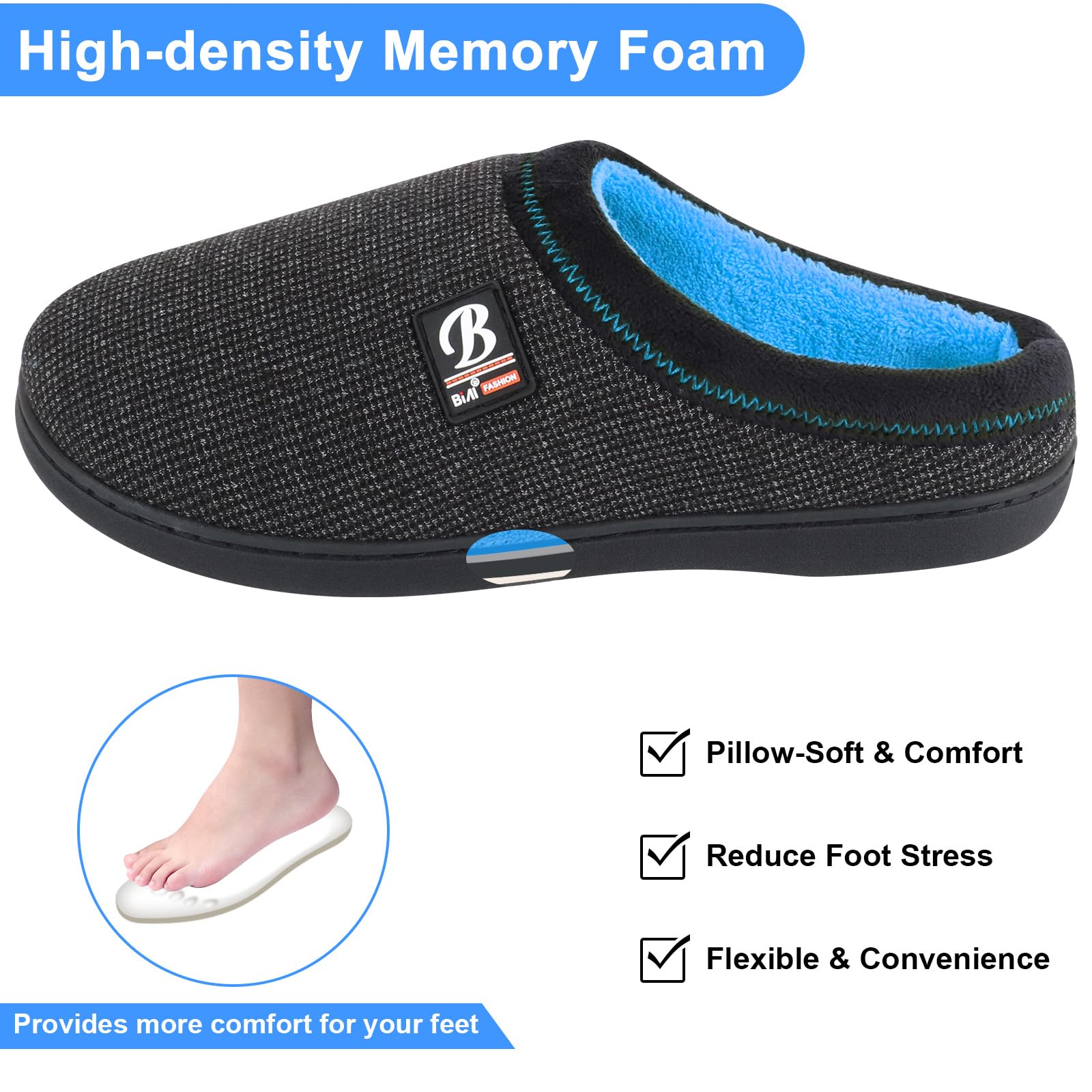 BIAL Men's Memory Foam Slippers with Anti-Slip Sole - Comfortable House Shoes for Indoor, Outdoor & Bedroom Use - Perfect for Lounging, Relaxing at Home and Quick Outdoor Errands