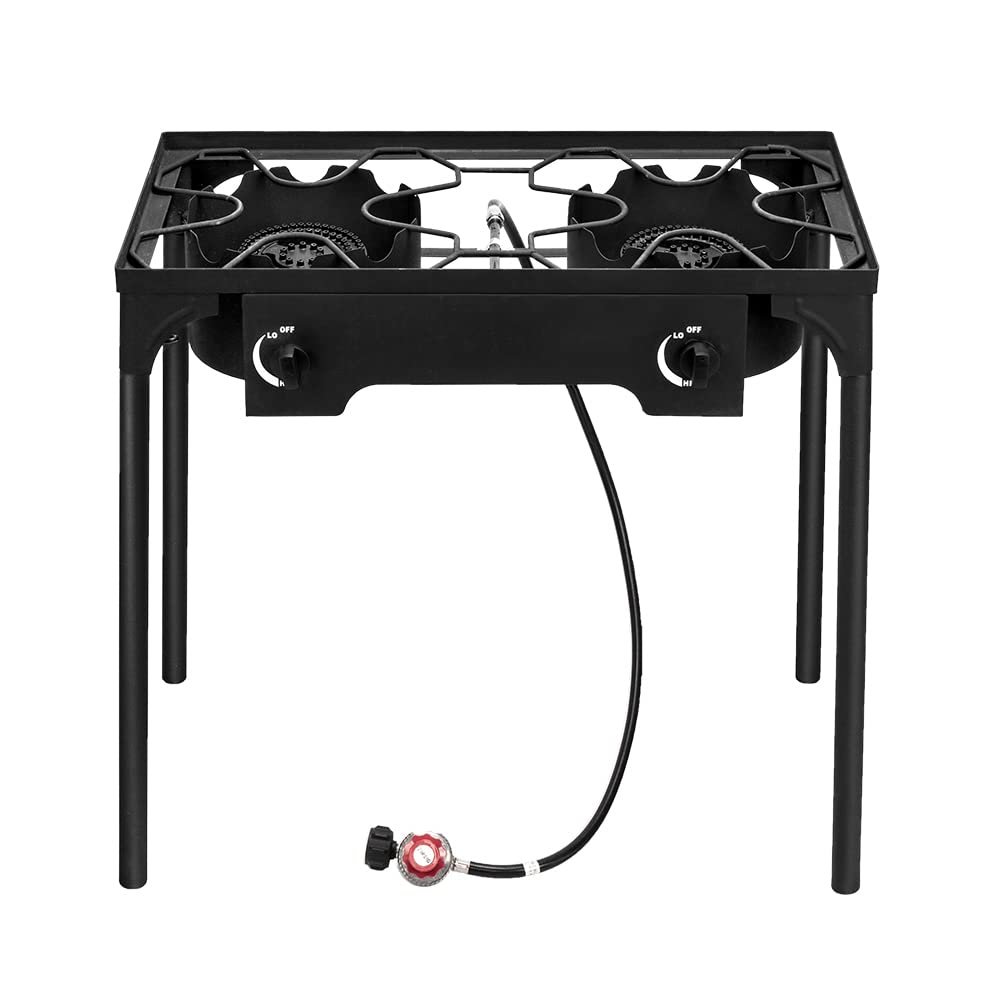 Portable High Pressure Propane Gas Camp Stove - Outdoor Cast Iron Cooking Burner for Camping, Backpacking, Patio & BBQ (Black) - Perfect for Grilling, Boiling & Outdoor Cooking Adventures