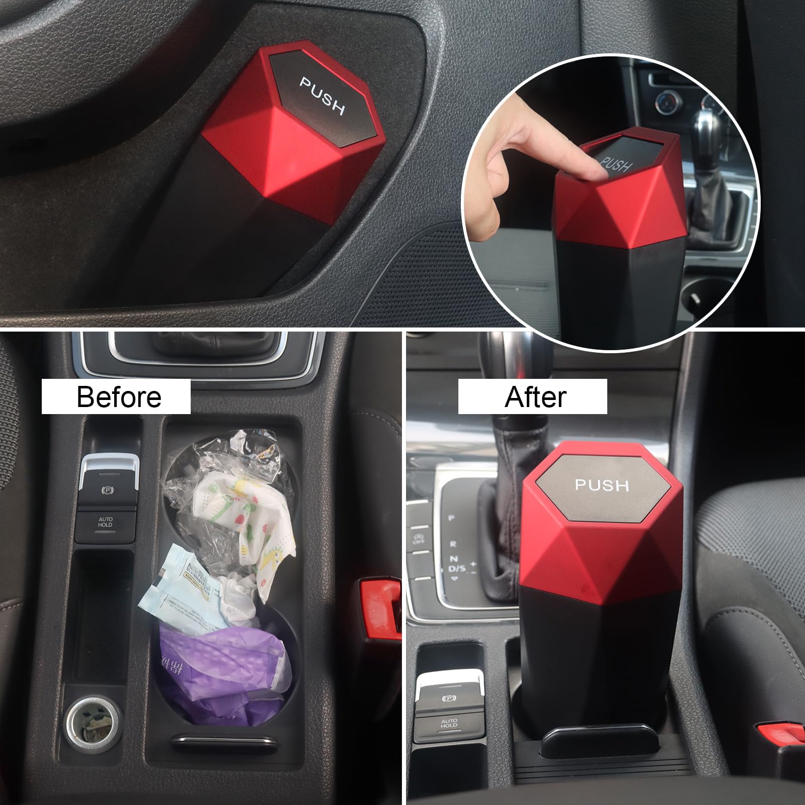 Portable Car Trash Can with Lid - 600ml Mini Automotive Garbage Bin for Cup Holder, Cute Red Car Door Trash Can (1 Pack) - Perfect for Road Trips, Commuting & Keeping Your Vehicle Clean