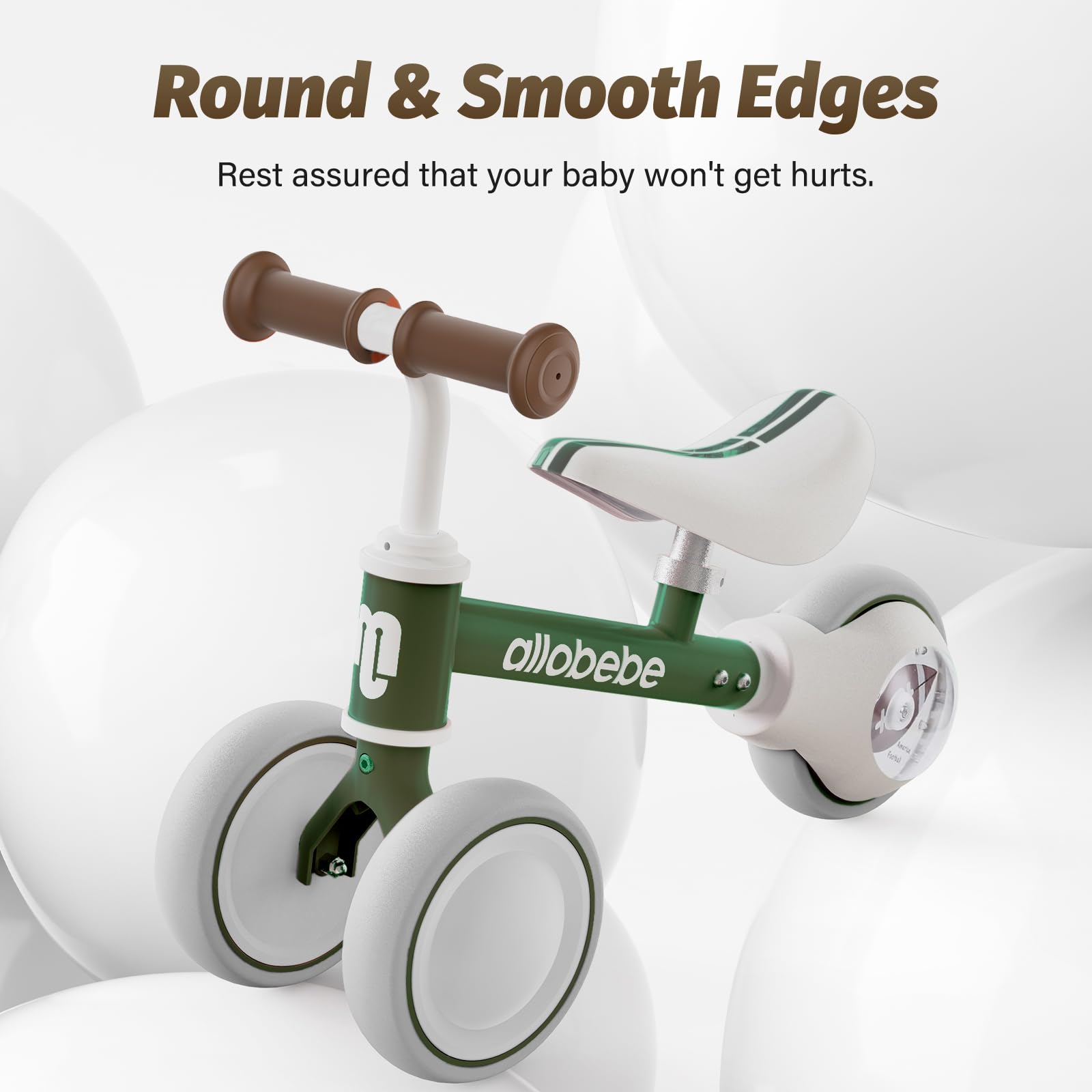 Allobebe Baby Balance Bike for Toddlers 12-36 Months - Adjustable Seat, Silent Soft 3 Wheels - First Bike Training from Standing to Running - Perfect Gift for 1 Year Old Girls - Indoor & Outdoor Play, Park Rides, Early Childhood Development