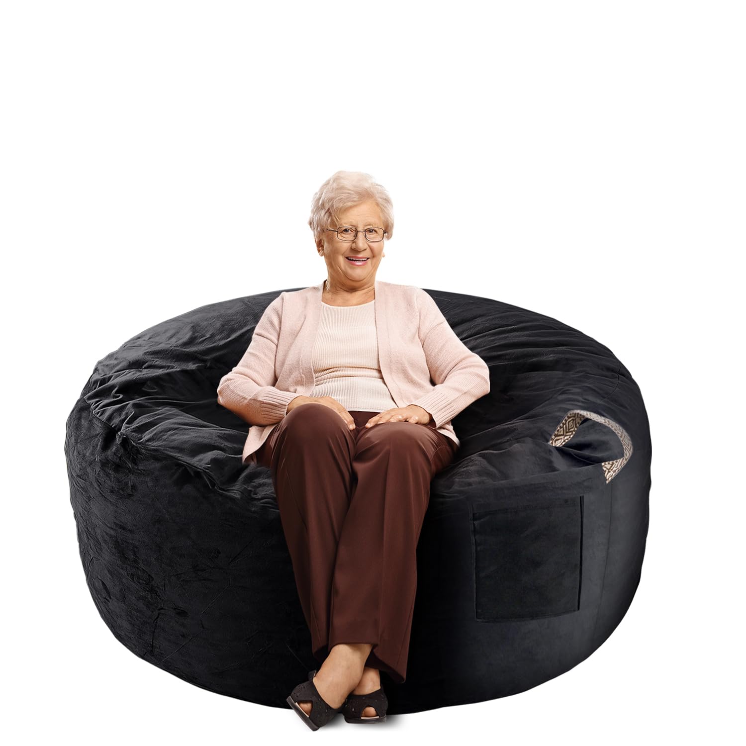 Machine Washable Removable Cover Bean Bag Chair for Adults - Large 3FT Memory Foam Filled Sofa with Soft Dutch Velvet Cover (Black) - Perfect for Living Room, Bedroom, Game Room & Dorm Relaxation