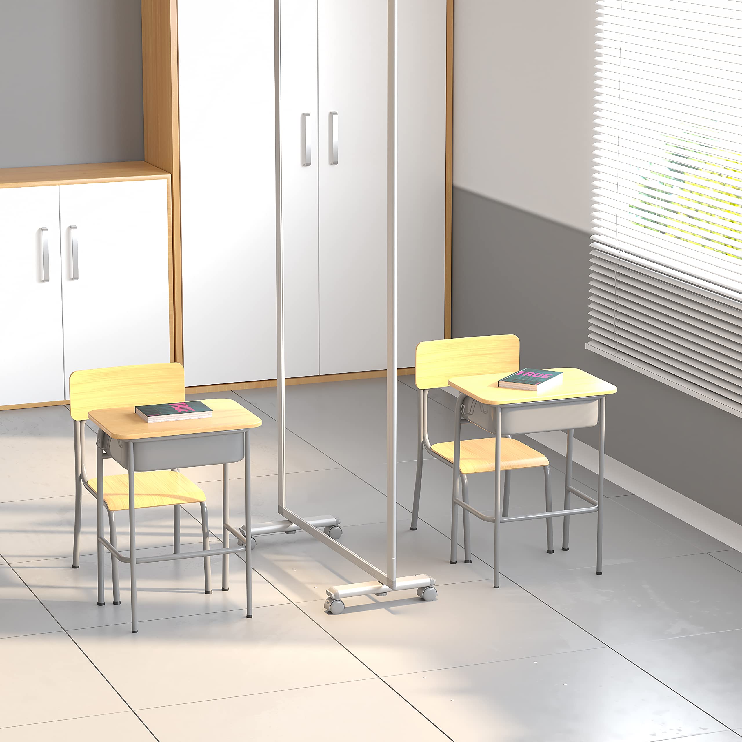 Portable Clear Room Divider Partition - Freestanding Mobile Sneeze Guard Screen for Office, Restaurant, Lobby & Public Areas | Privacy Protection & Social Distancing Solution