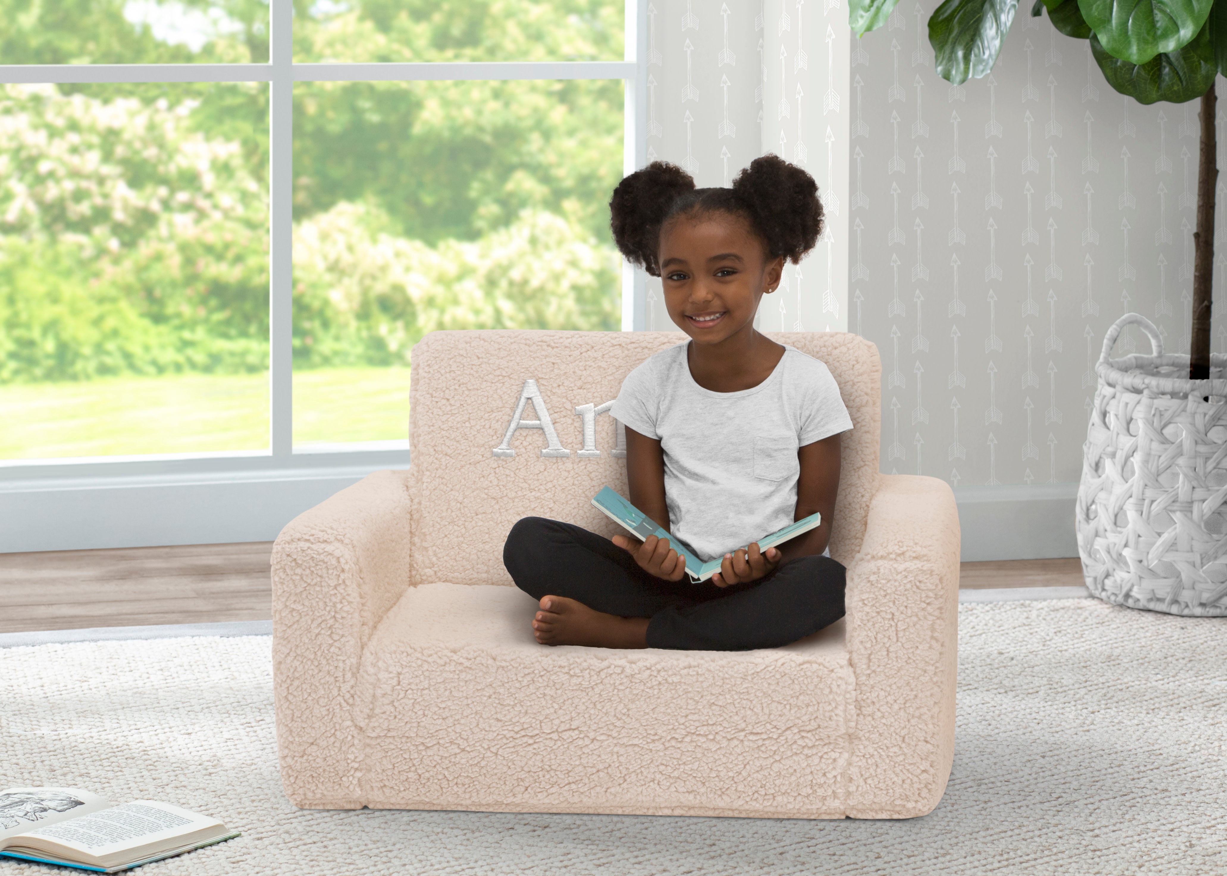 Personalized Cozee Flip Out Sherpa 2-in-1 Convertible Chair to Lounger for Kids - Soft Plush Kids Furniture for Bedroom, Playroom & Reading Nook