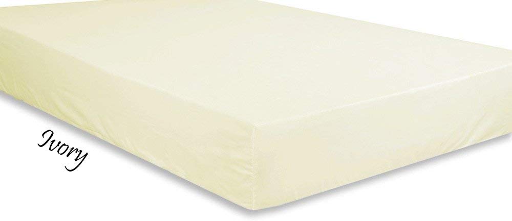 Luxurious 600 Thread Count 100% Cotton Sateen 4-Piece Bed Sheet Set - Ivory Solid, Fits Olympic Queen Mattress with 25