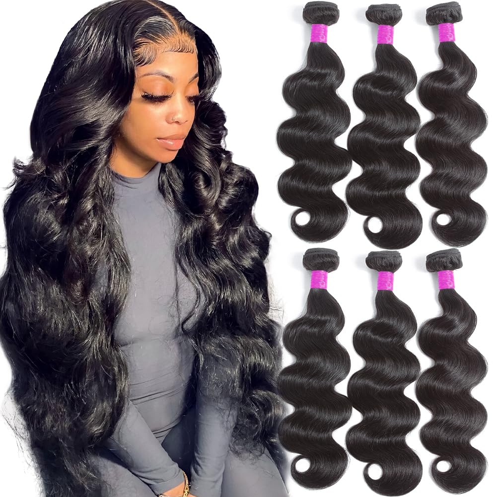 Flady 12A Brazilian Human Hair Bundles - 3 Pcs Body Wave Virgin Hair Extensions (24/26/28 Inch) for Weaving & Styling | Natural Black Color | Perfect for Daily Wear, Parties & Special Occasions