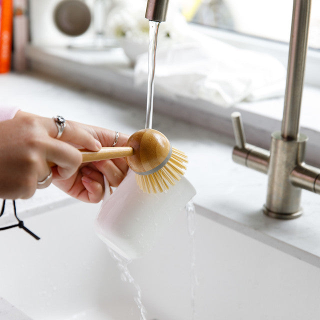 Eco-Friendly Small Round Bamboo Dish Scrub Brush - Natural Kitchen Cleaning Brush for Pots, Pans & Dishes - Perfect for Sustainable Home & Zero Waste Lifestyle