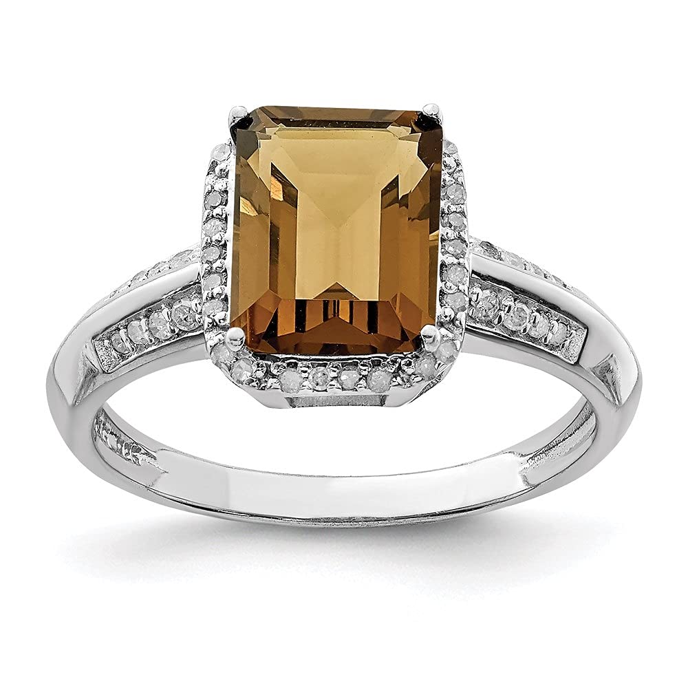 925 Sterling Silver Whiskey Quartz & Diamond Engagement Ring 2.15ct - Elegant Wedding Band, Anniversary Gift for Her - Perfect for Proposals, Bridal Jewelry & Special Occasions