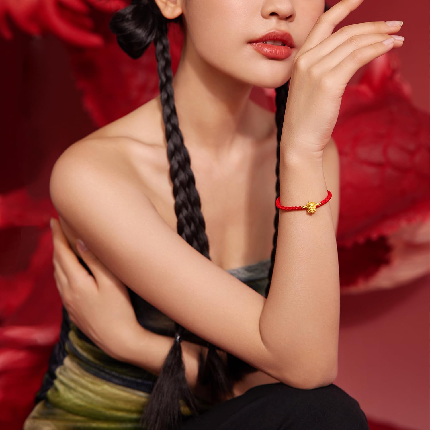 24K Gold Dragon Charm Bracelet - Adjustable Solid Gold Beaded Bangle with Red Braided Rope for Good Luck | Trendy Fashion Jewelry Gift for Women & Men | Perfect for Daily Wear, Special Occasions & Spiritual Protection