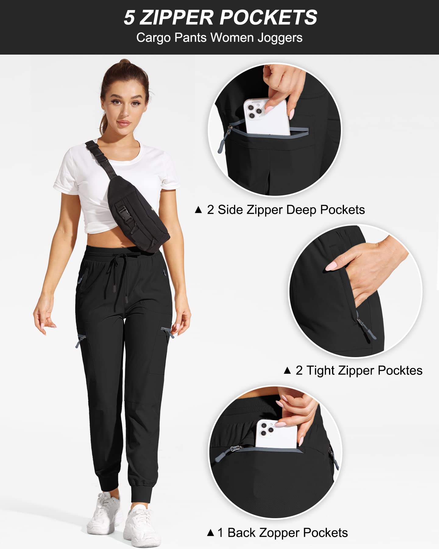 Women's Lightweight Quick-Dry Cargo Joggers - Water Resistant Hiking Pants with Zipper Pockets for Travel & Outdoor Activities | Perfect for Camping, Hiking and Casual Wear