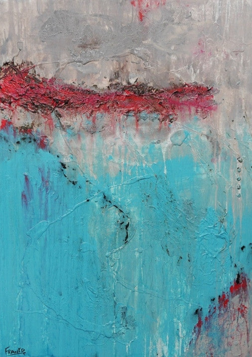 Abstract Aqua Red Wall Art - Modern Canvas Painting for Home & Office Decor - Perfect for Living Room, Bedroom, or Workspace