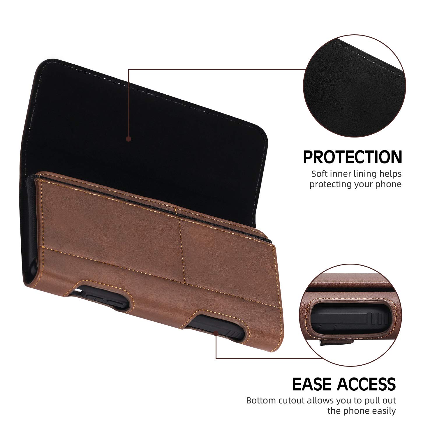 Premium Leather Phone Holster for Samsung S24 Ultra, S23 Ultra, S22 Ultra, Note 20 Ultra, Note 10 Plus, A Series & iPhone 15 Pro Max - Belt Clip Carrying Pouch with Card Holder (Brown) - Perfect for Work, Travel & Outdoor Activities