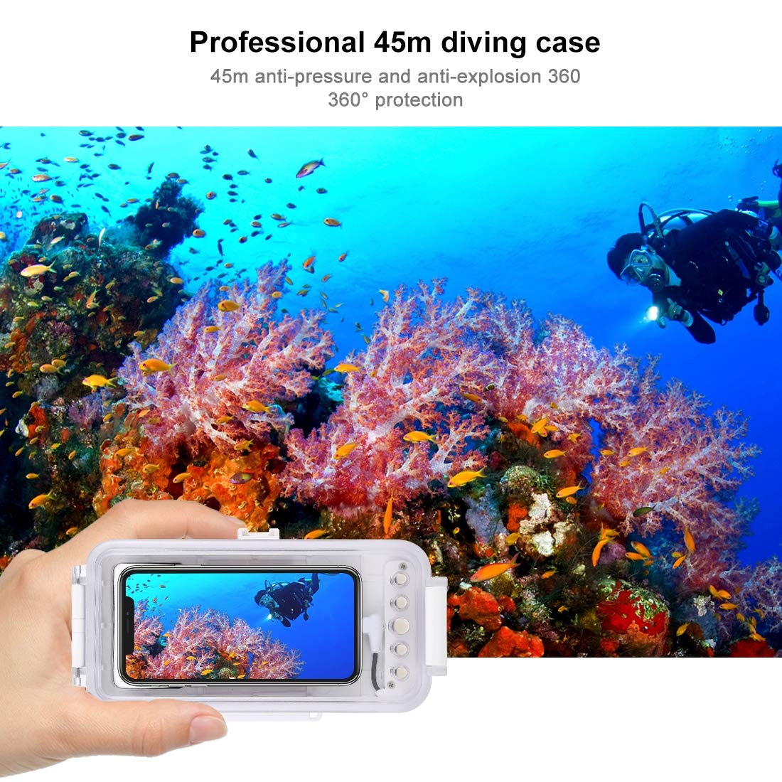 PULUZ 45m/147ft Waterproof Diving Case for iPhone 11/X & iOS 13+ - IP68 Underwater Housing for Photography & Video Recording - Perfect for Scuba Diving, Snorkeling, Beach & Pool Adventures