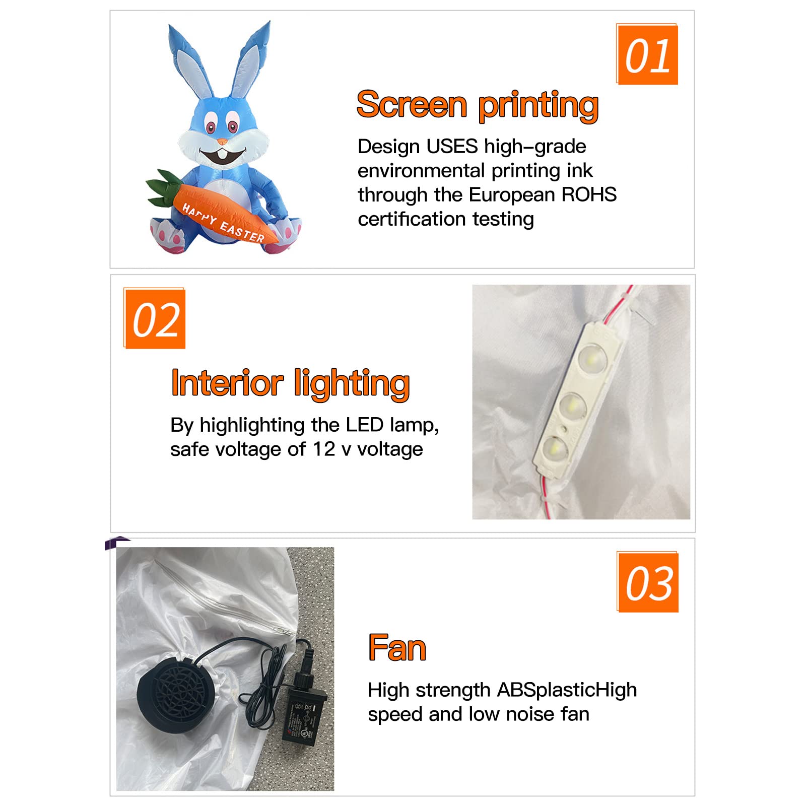 Kuppn 4.2FT LED Lighted Inflatable Easter Bunny with Carrot - Outdoor Easter Decorations for Yard, Garden, and Home - Perfect for Easter Party, Spring Festival, and Holiday Decor
