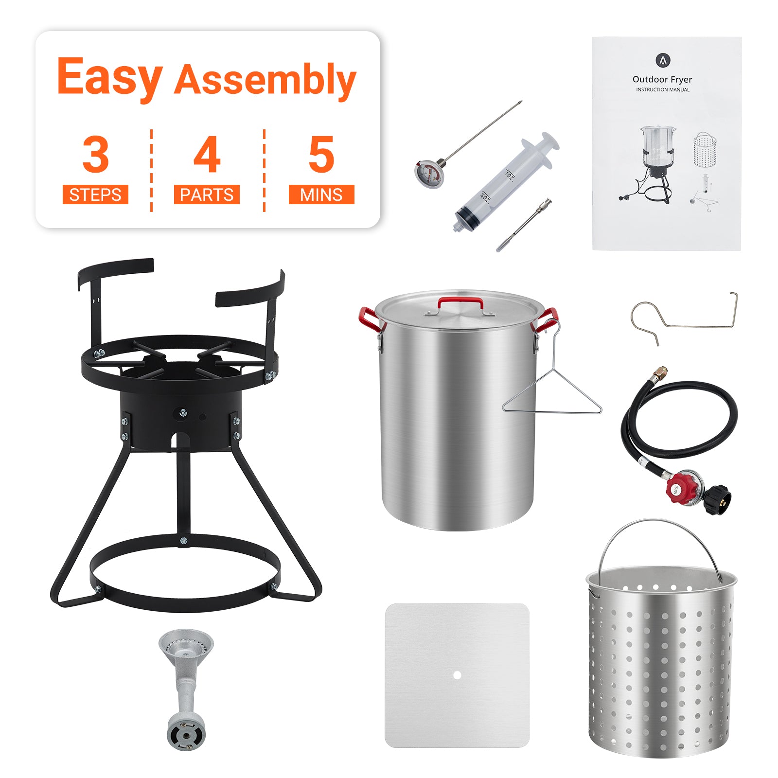 GARVEE 30 Qt Aluminum Turkey Deep Fryer Pot with Thermometer Kit - Outdoor Propane Stove Burner Stand for Frying Turkey, Fish, Chicken Wings - CSA Approved 0-5 PSI Regulator - Perfect for Backyard BBQs, Camping & Outdoor Cooking