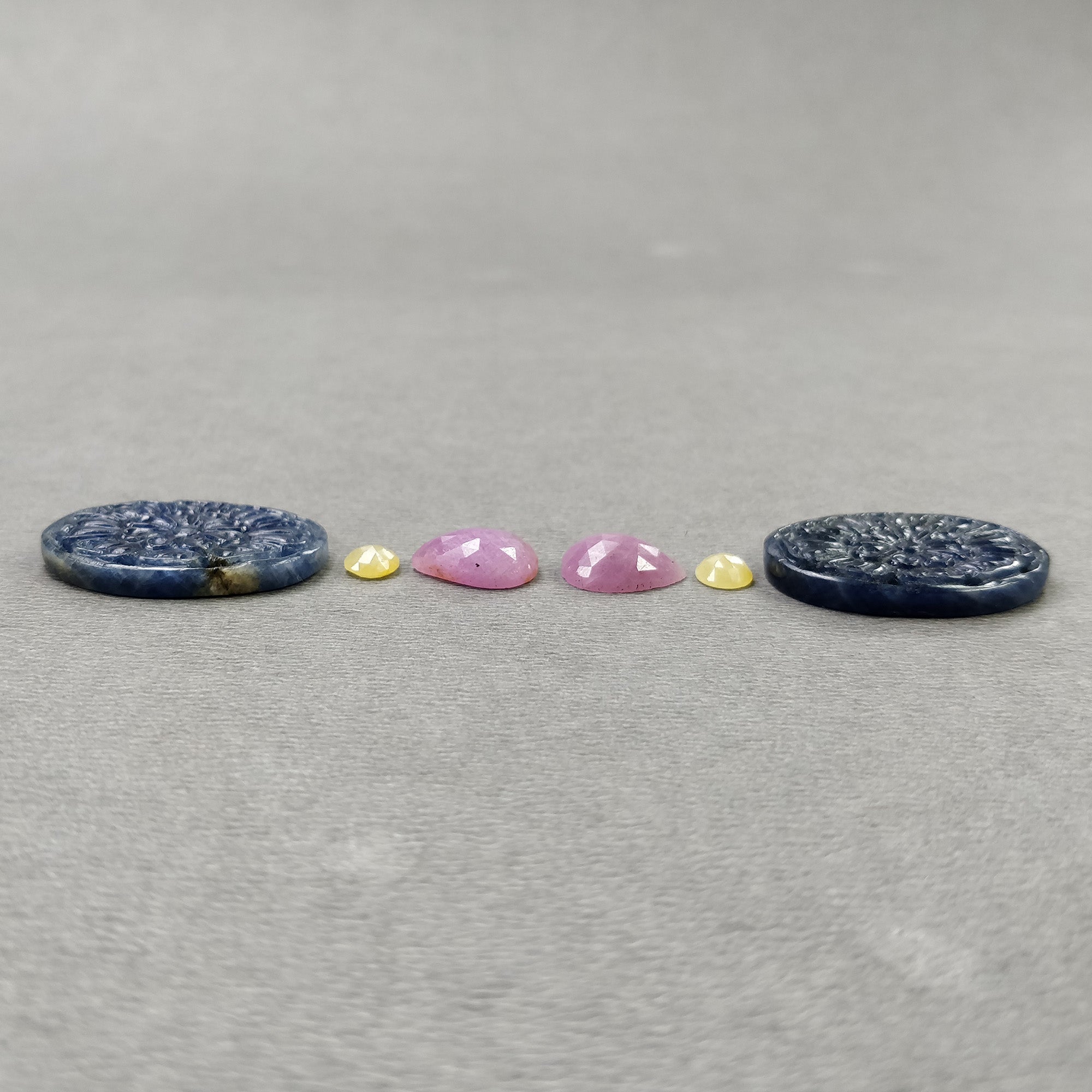 Natural Untreated Multi Sapphire Gemstone Carving - 53.02cts Rose Cut Oval Pear Shape (5.5mm, 26.5*18.5mm) 6pcs | Jewelry Making, Engagement Rings & Luxury Gifts (With Video)