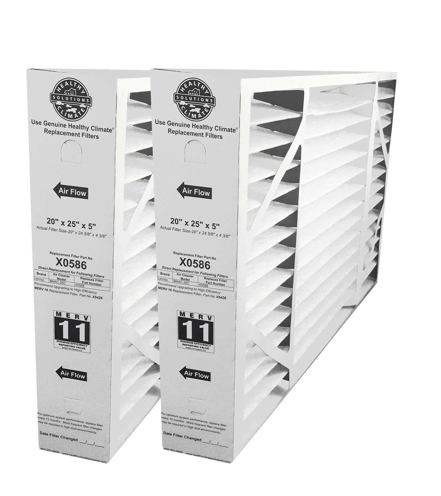 Lennox X0586 20x25x5 MERV 11 Air Filter Replacement - 2 Pack for HVAC, Furnace & AC Units - Improves Indoor Air Quality in Homes & Offices