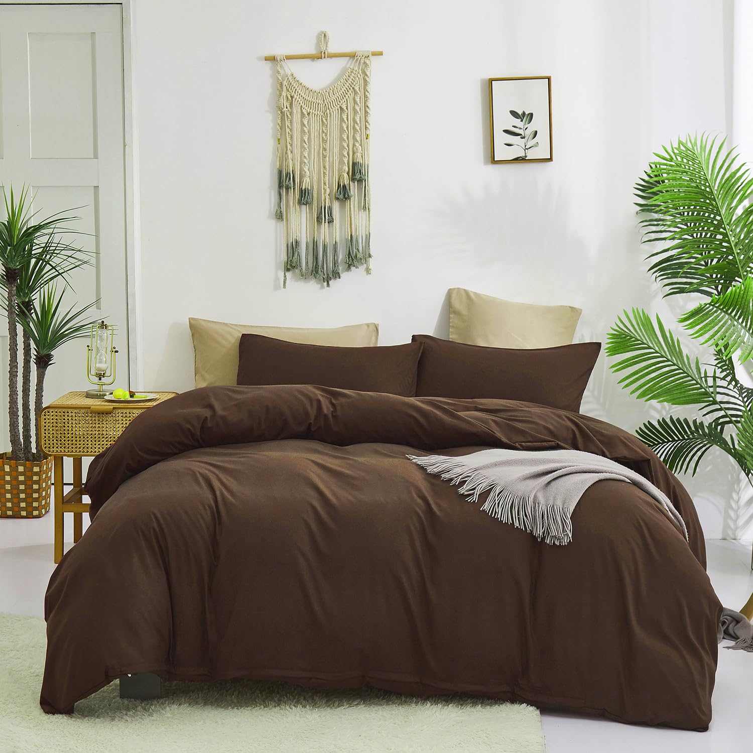 KAREVER Chestnut Brown Comforter Set Full/Queen - 3 Piece All Season Bedding Set with Lightweight Comforter, Solid Coffee Color - Perfect for Cozy Bedrooms, Guest Rooms & Dorm Decor