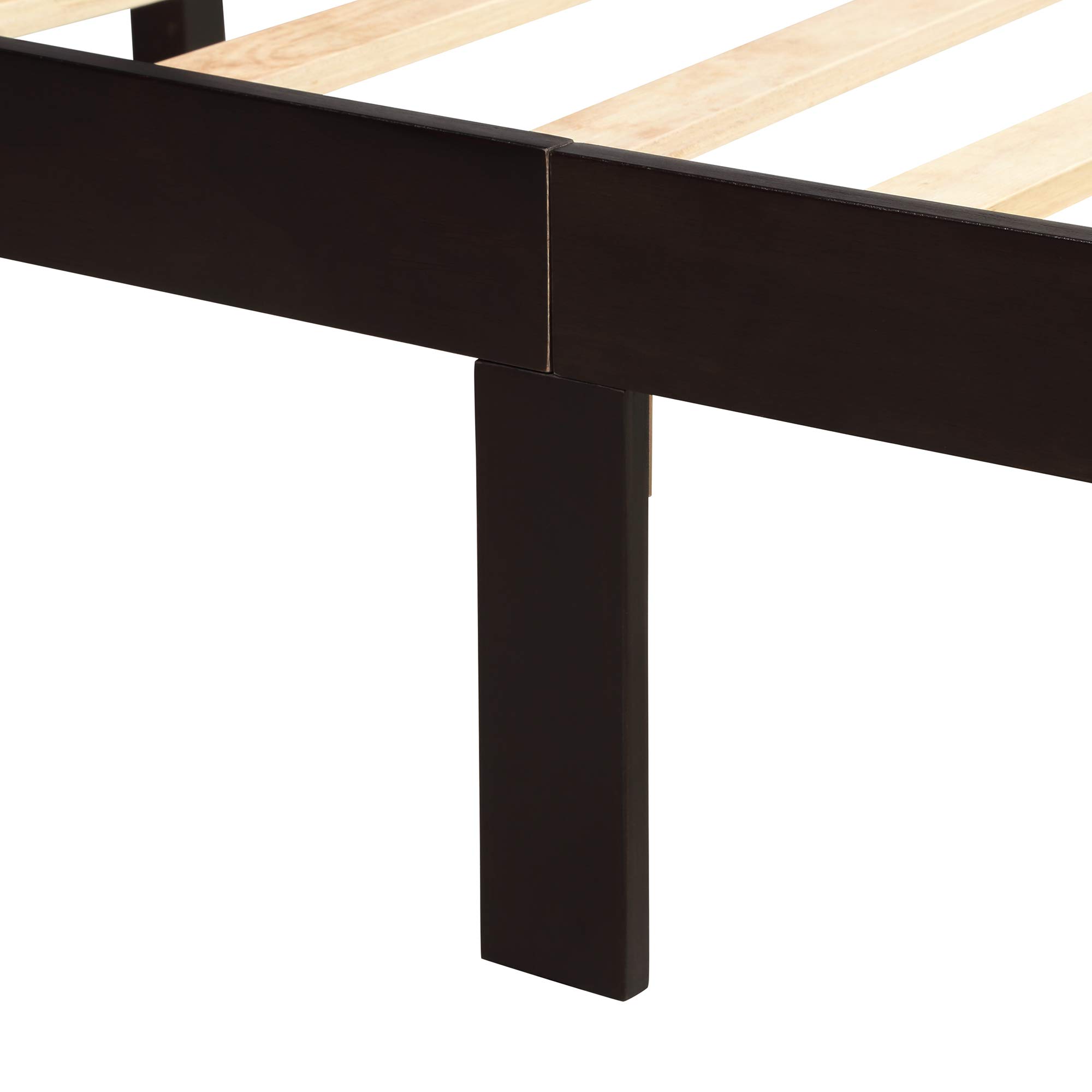 KLMM Solid Wood Platform Bed Frame with Headboard - Sturdy Wood Slat Support & Non-Slip Tape - Easy Assembly Queen Size Bed Frame (Brown) - Perfect for Modern Bedrooms, Guest Rooms & Dormitories