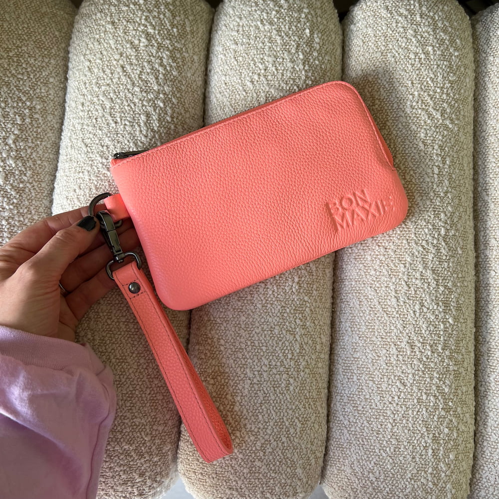 Premium Genuine Leather Phone Wallet Pouch - RFID Blocking, Multi-Card Holder - Perfect for iPhone, Samsung & Smartphones (Electric Peach) | Ideal for Travel, Work & Everyday Use