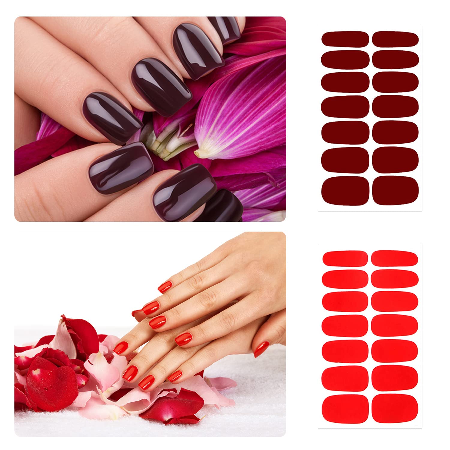 DANNEASY 24 Sheets Solid Color Nail Wraps - Self-Adhesive Nail Polish Strips for Women | DIY Nail Art Kit with Nail File & Cuticle Stick (Dark Shades) | Perfect for Parties, Weddings & Everyday Wear