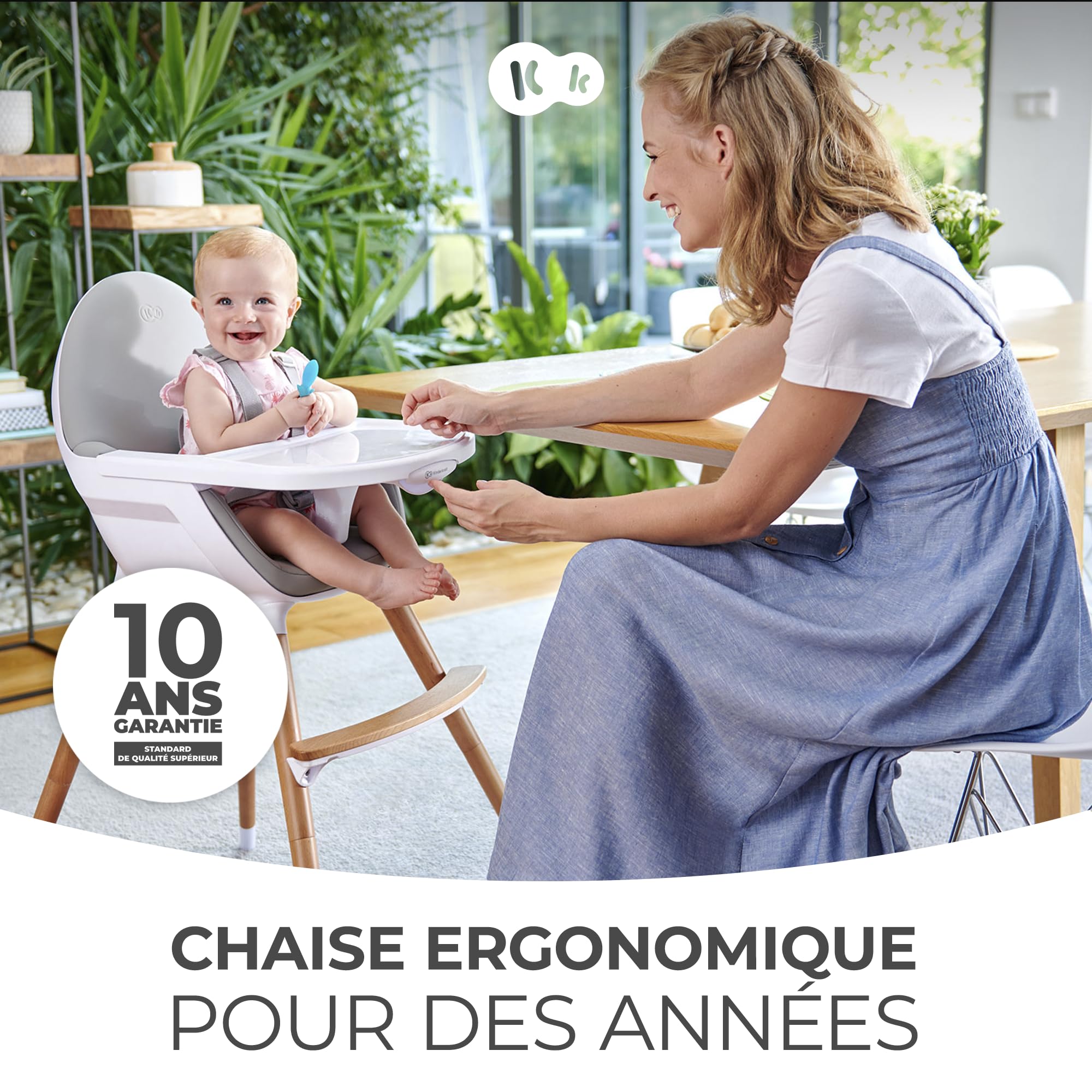 Kinderkraft FINI 2-in-1 Adjustable Baby High Chair with Removable Tray - Convertible Toddler Dining Chair, Height Adjustable, Sturdy 20kg Capacity, Easy to Clean Gray - Perfect for Home, Restaurant & Daycare Use