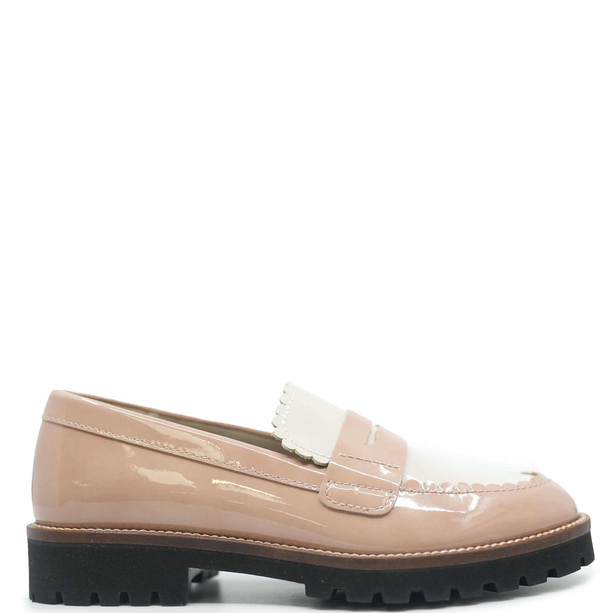 Beberlis Women's Blush & Ivory Scalloped Chunky Loafers - Comfortable Slip-On Shoes for Work, Office & Casual Outfits