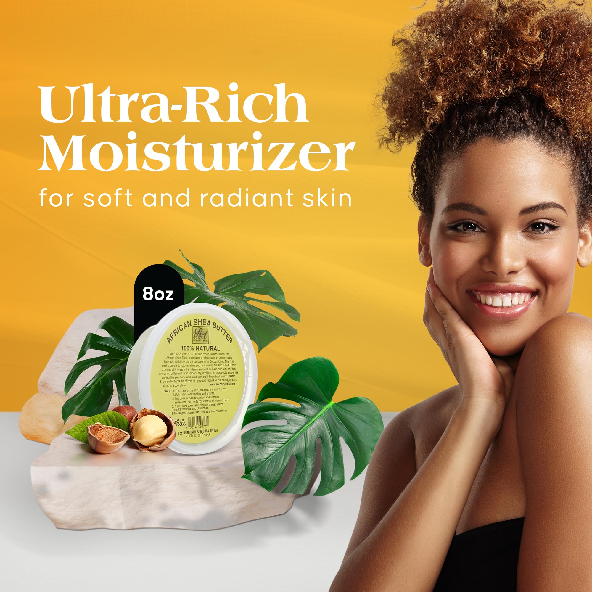 Pure Raw Unrefined African Shea Butter from Ghana - Ivory Color, 8oz Jar - Natural Moisturizer for Skin & Hair Care