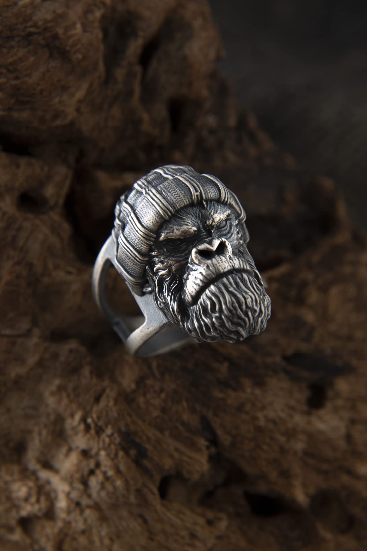 925 Sterling Silver Monkey Ring for Men - Animal Jewelry, Gorilla & King Kong Ape Ring - Black Rhodium Plated Halloween Gift for Him (Size 10.5) - Perfect for Birthday, Anniversary & Cosplay Costume Accessories