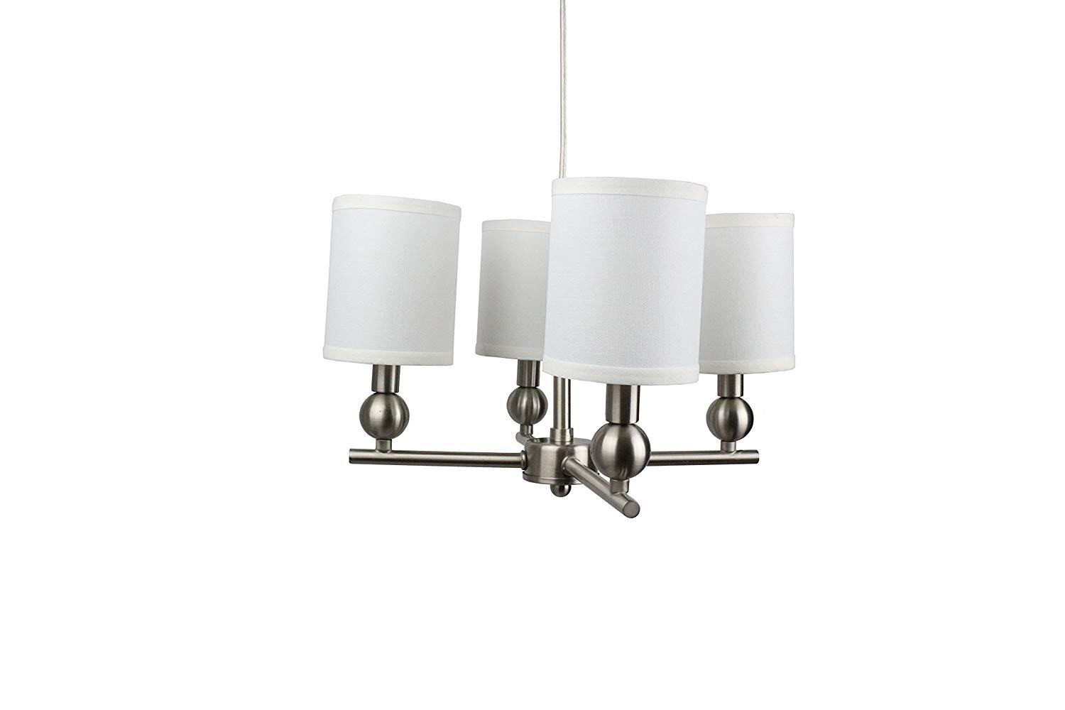 Portable Zio 4-Light Chandelier with Off-White Linen Shades - Elegant Ceiling Lighting for Dining Room, Bedroom, or Living Room Decor