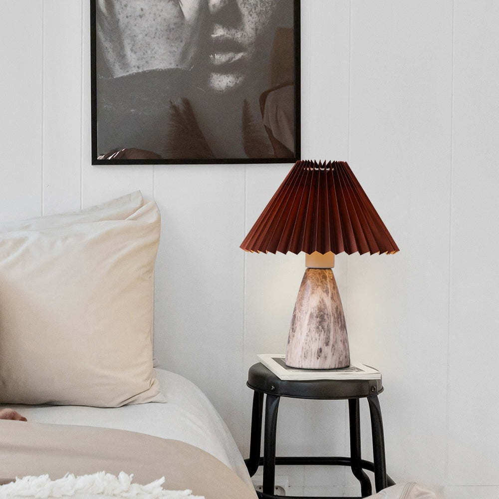 Clara Modern Classic Single Bulb Ceramic Table Lamp with Pleated Fabric Shade in Brown - Perfect for Bedroom Nightstand, Living Room End Table or Office Desk Lighting