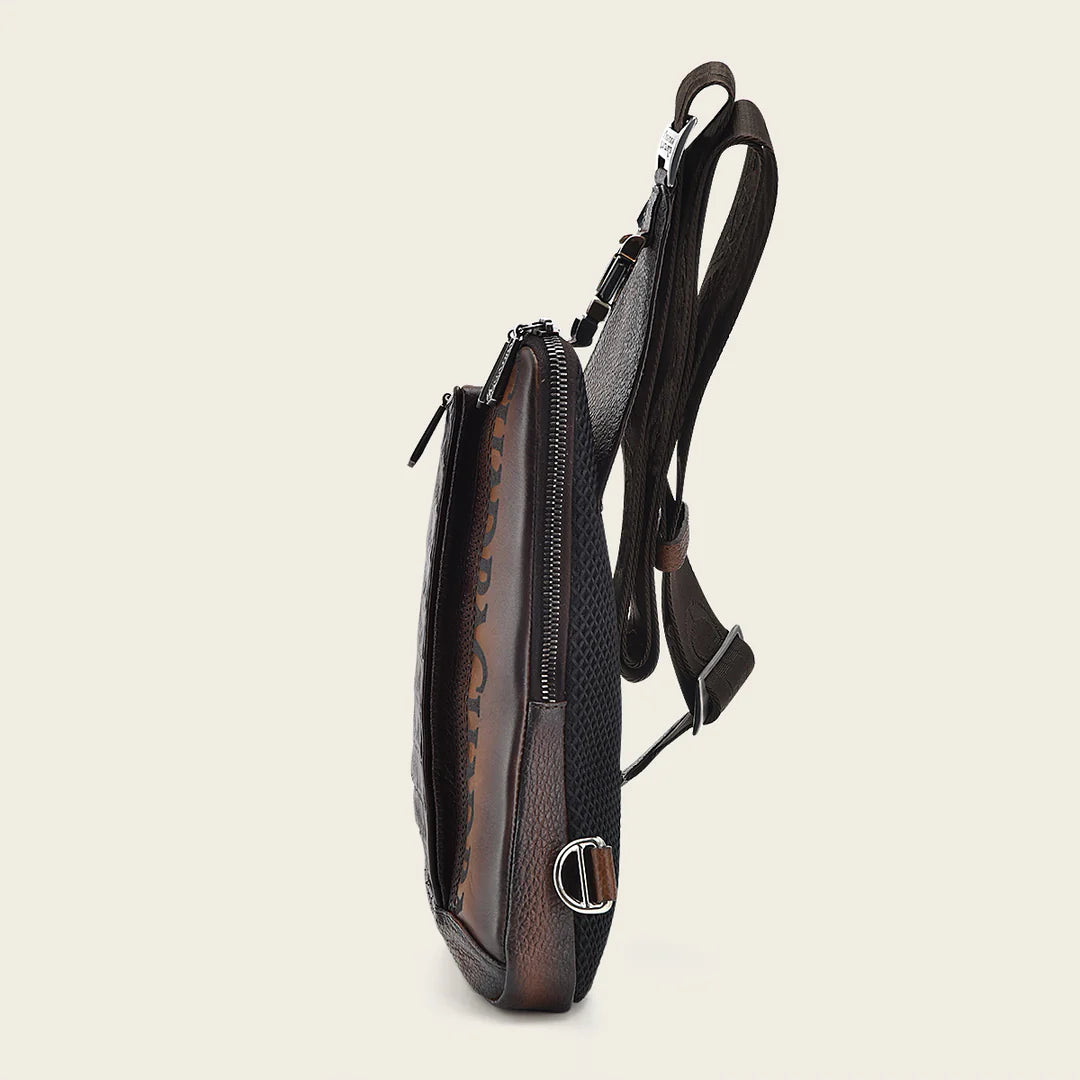 BOC22FC Genuine Leather Crossbody Messenger Bag - Stylish Brown Caiman Print, Casual Fashion for Men & Women | Perfect for Work, Travel & Everyday Use