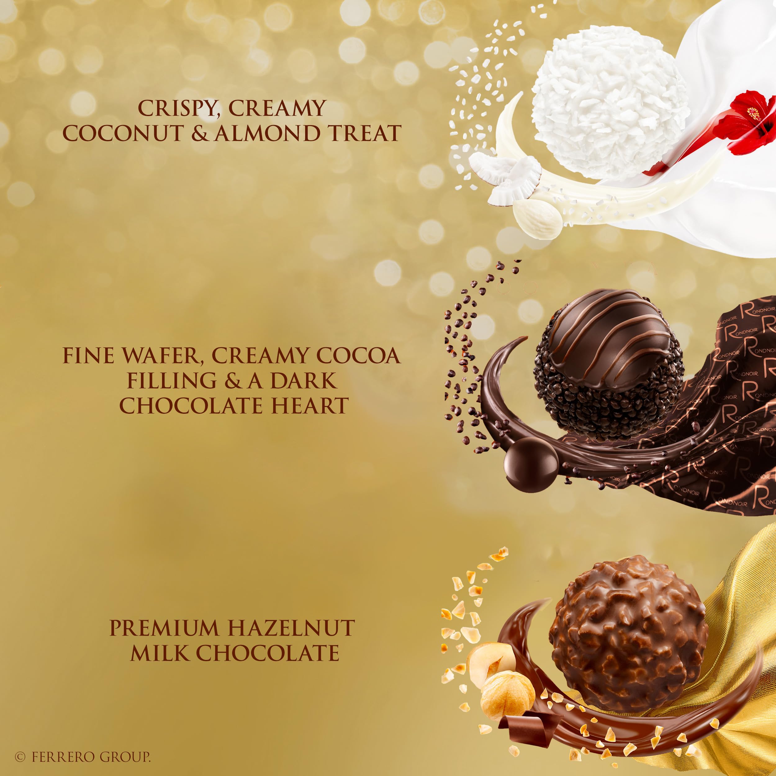 Ferrero Rocher 16 Count Gourmet Chocolate Assortment - Hazelnut Milk Chocolate, Dark Chocolate & Coconut - 6.1 oz Premium Chocolate Gift Box for Holidays, Birthdays & Special Occasions