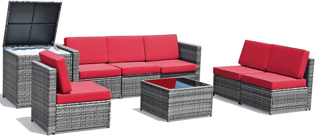 HAPPYGRILL 8-Piece Outdoor Patio Furniture Set - PE Rattan Wicker Sectional Sofa with Coffee Table, Cushions & Storage Box - Perfect for Garden, Backyard, Poolside & Outdoor Conversations