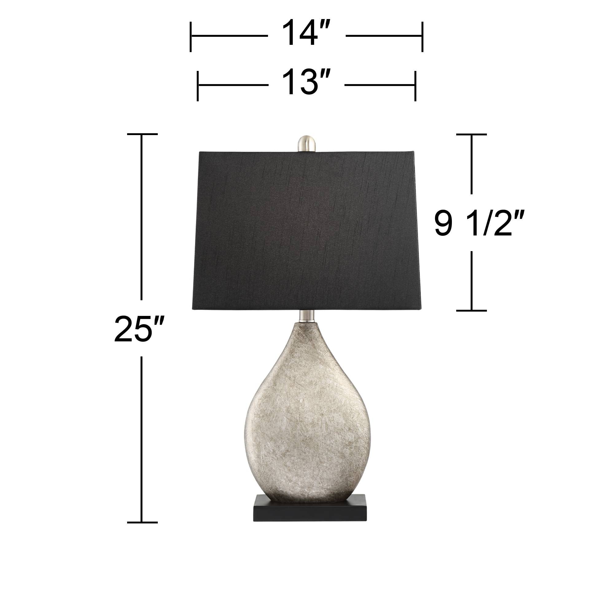 Regency Hill Marco Modern Art Deco Table Lamps - Set of 2 Silver Luxe Black Tapered Rectangular Shade Lamps, 25