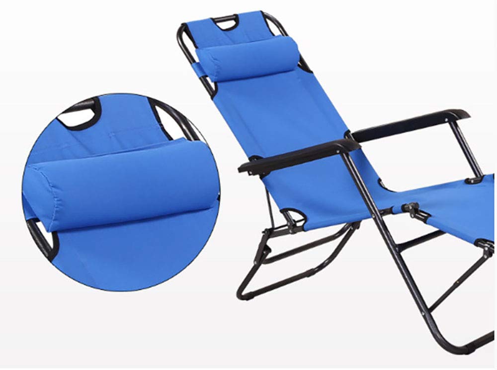 **Portable Folding Outdoor Lounge Chair with Pillow - Lightweight Patio Sun Pool Lawn Chaise for Camping, Beach, Backyard & Garden Relaxation (Blue)**    *Perfect for sunbathing, poolside lounging, camping trips, beach vacations, or relaxing in your backyard or garden.*