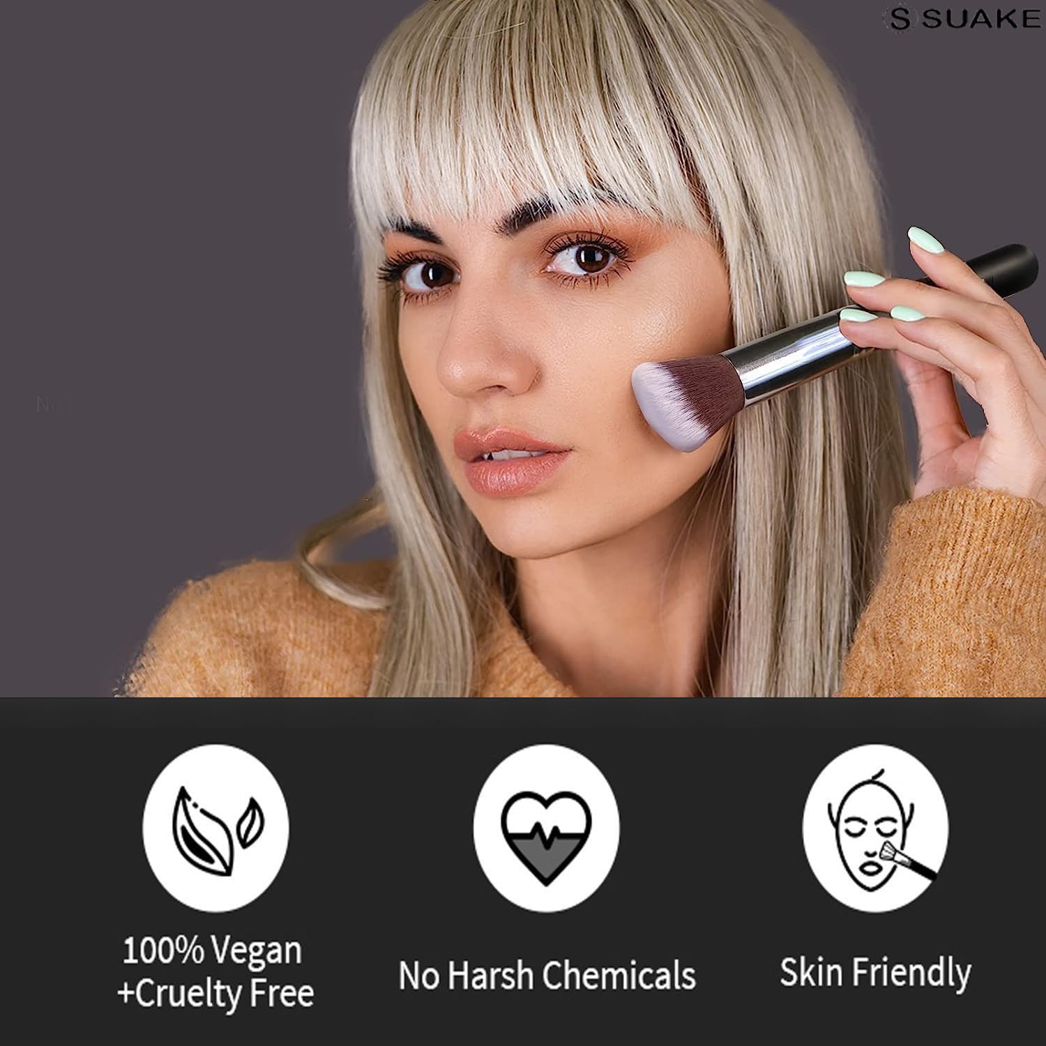 Suake 10-Piece Professional Makeup Brush Set - Premium Synthetic Bristles, Ultra Soft Powder Brush, Foundation Brush & Eyeshadow Brush for Flawless Face & Eye Makeup (Black & Silver) - Perfect for Daily Makeup, Bridal Looks & Professional Makeup Artists