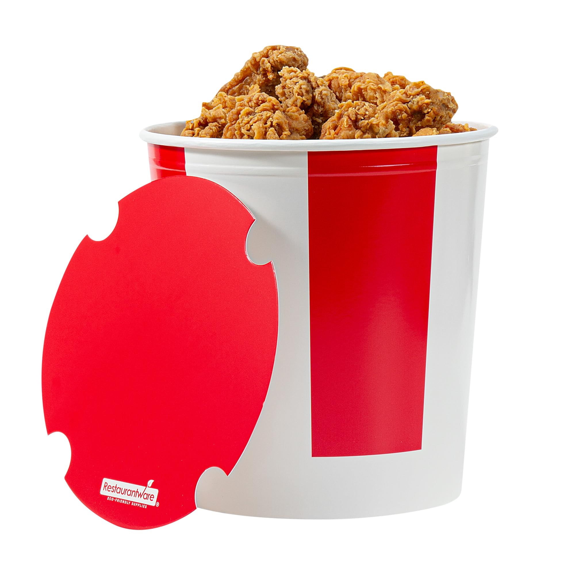 Restaurantware Bio Tek 130oz Chicken Buckets with Vented Lids - 100 Pack Greaseproof, Freezable Disposable Food Containers in Red & White - Ideal for Restaurants, Cafes, Takeout & Catering