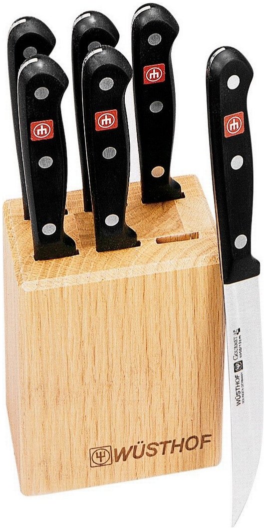Wusthof Gourmet 7-Piece Steak Knife Set with Oak Handles - Premium German Stainless Steel Blades for Steak Lovers, Perfect for Dinner Parties, BBQs & Fine Dining