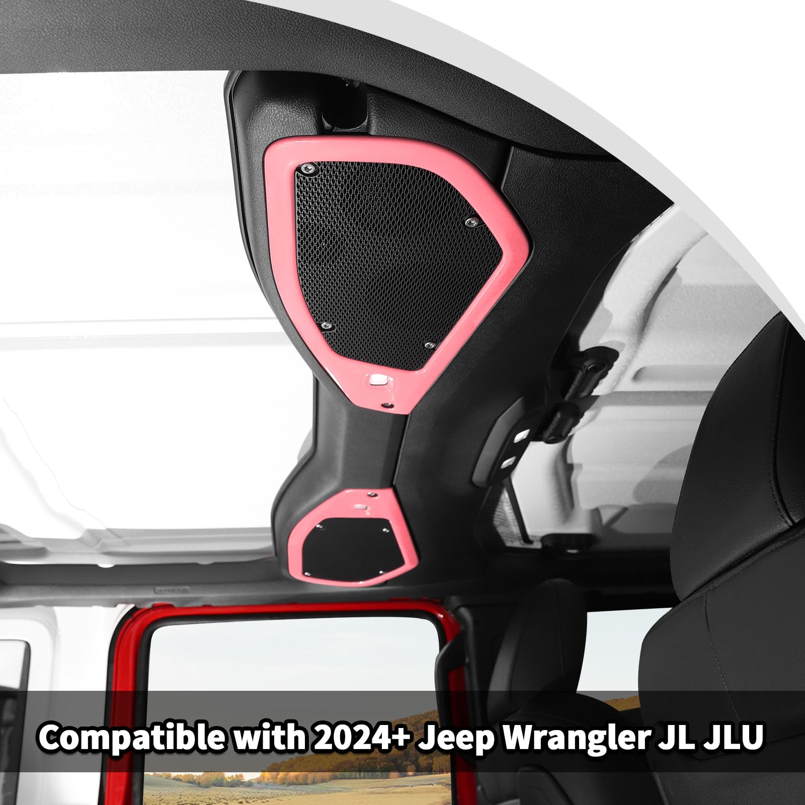 Jeep JL JLU & Gladiator JT Speaker Audio Player Trim Top & A Pillar Cover Trim - ABS Interior Accessories (4PCS, Pink) | Compatible with 2024-2025 Jeep Wrangler JL JLU & Gladiator JT 4xe | Perfect for Car Audio Upgrades & Interior Customization