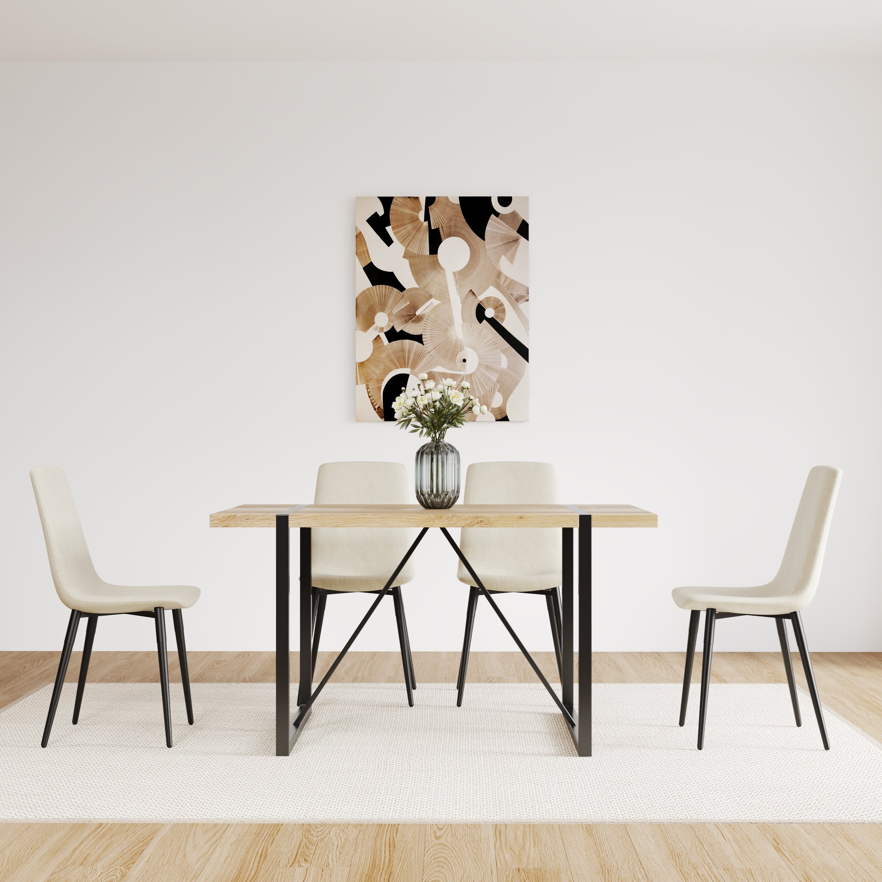 4-Piece Modern Upholstered Dining Chair Set - Linen Cushion Seats with Sturdy Black Metal Legs - Kitchen & Dining Room Accent Chairs (Beige) - Perfect for Small Spaces, Breakfast Nooks & Contemporary Home Decor