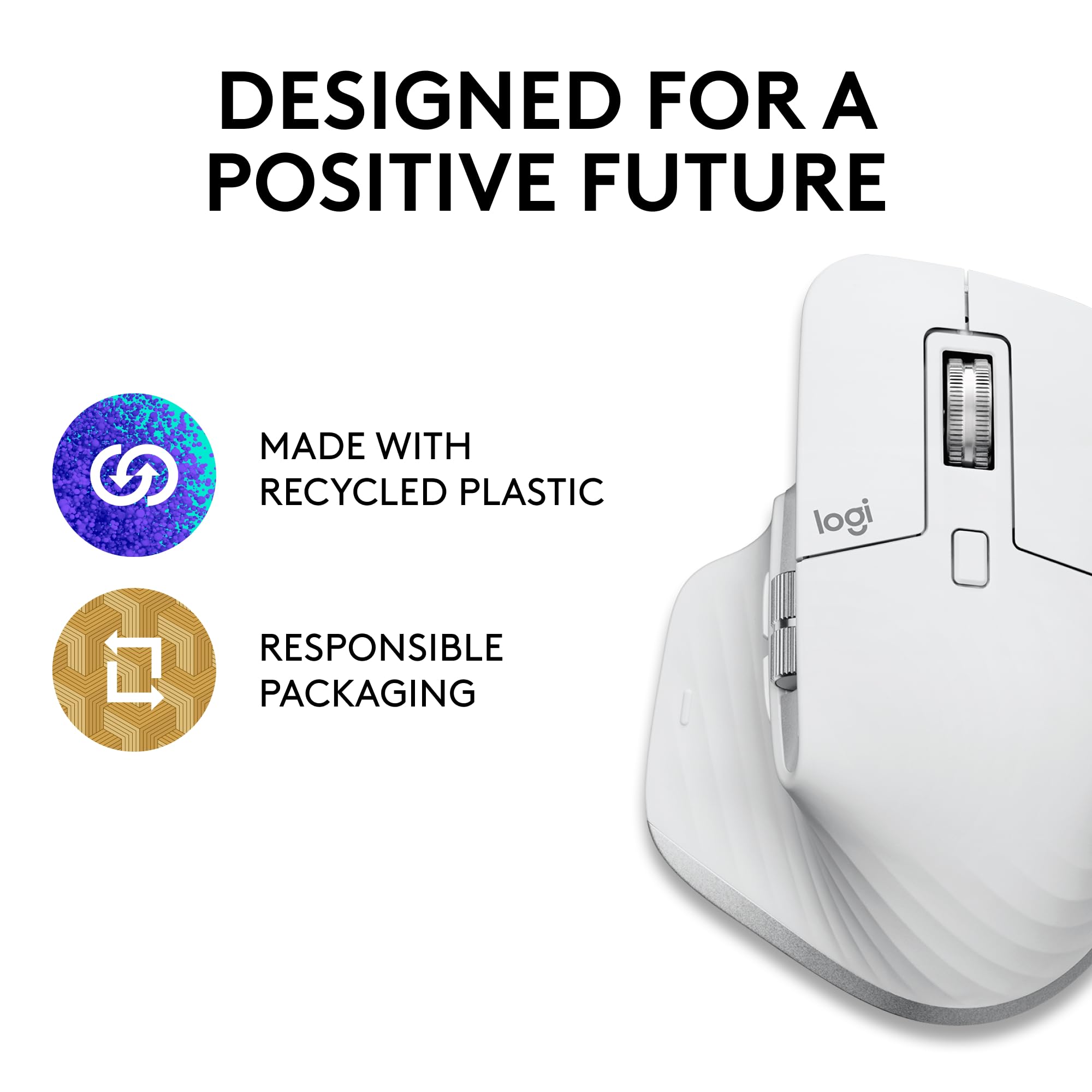 Logitech MX Master 3S Wireless Bluetooth Mouse for Mac - Ultra-Fast Scrolling, Ergonomic Design, 8000 DPI, Silent Clicks, Glass Tracking, USB-C Charging - Compatible with Apple MacBook, iPad - Pale Grey - Perfect for Office Work, Graphic Design & Video Editing