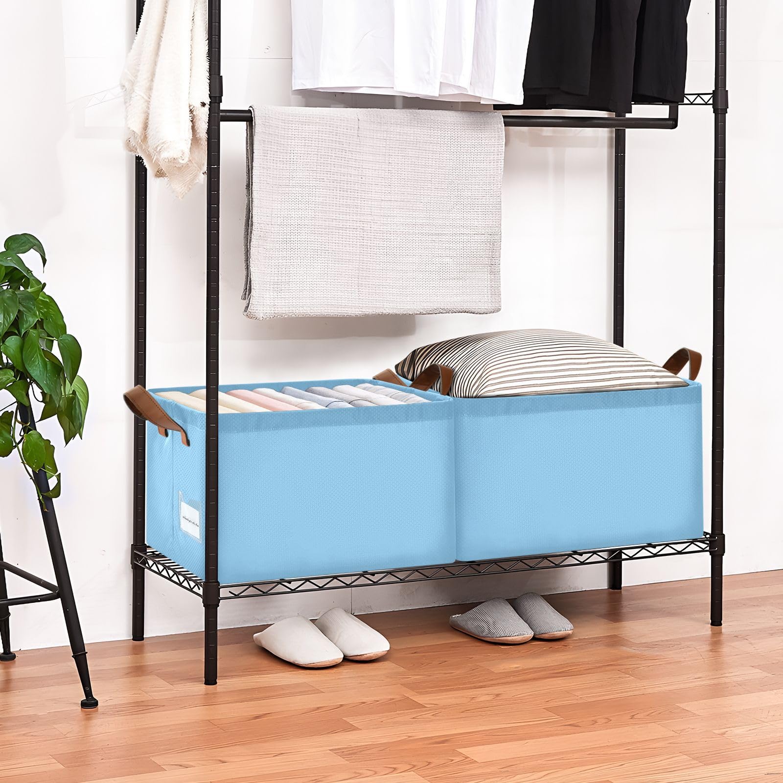 GAIGEO Light Sky Blue Foldable Storage Basket - 43x29x25.5cm Closet Organizer for Clothes, Toys & Home Organization | Perfect for Bedroom, Nursery & Laundry Room Storage Solutions