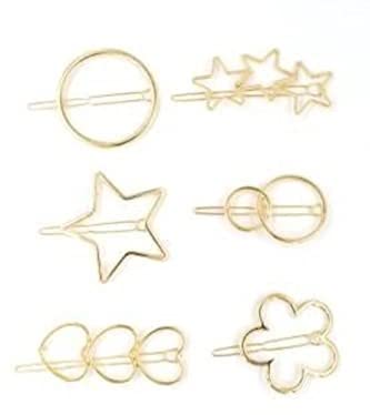 6-Piece Minimalist Gold Geometric Hair Clips Set - Hollow Circle, Triangle & Moon Hairpins for Women & Girls | Elegant Hair Accessories for Parties, Weddings & Everyday Wear