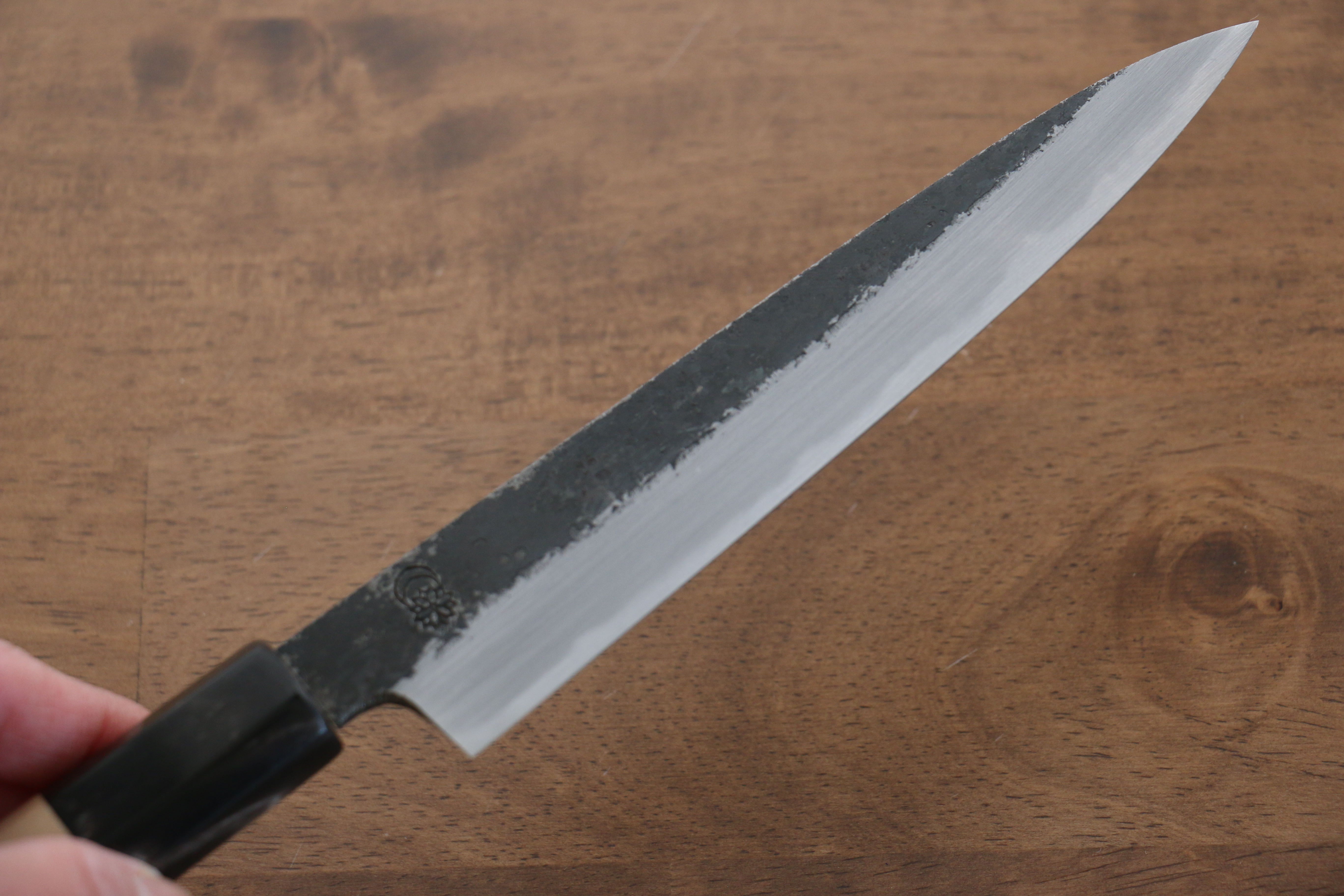 Premium Kikuzuki White Steel No.2 Black Finished 150mm Petty Knife - Japanese Utility Knife with Magnolia Wood Handle for Slicing, Chopping & Precision Kitchen Tasks