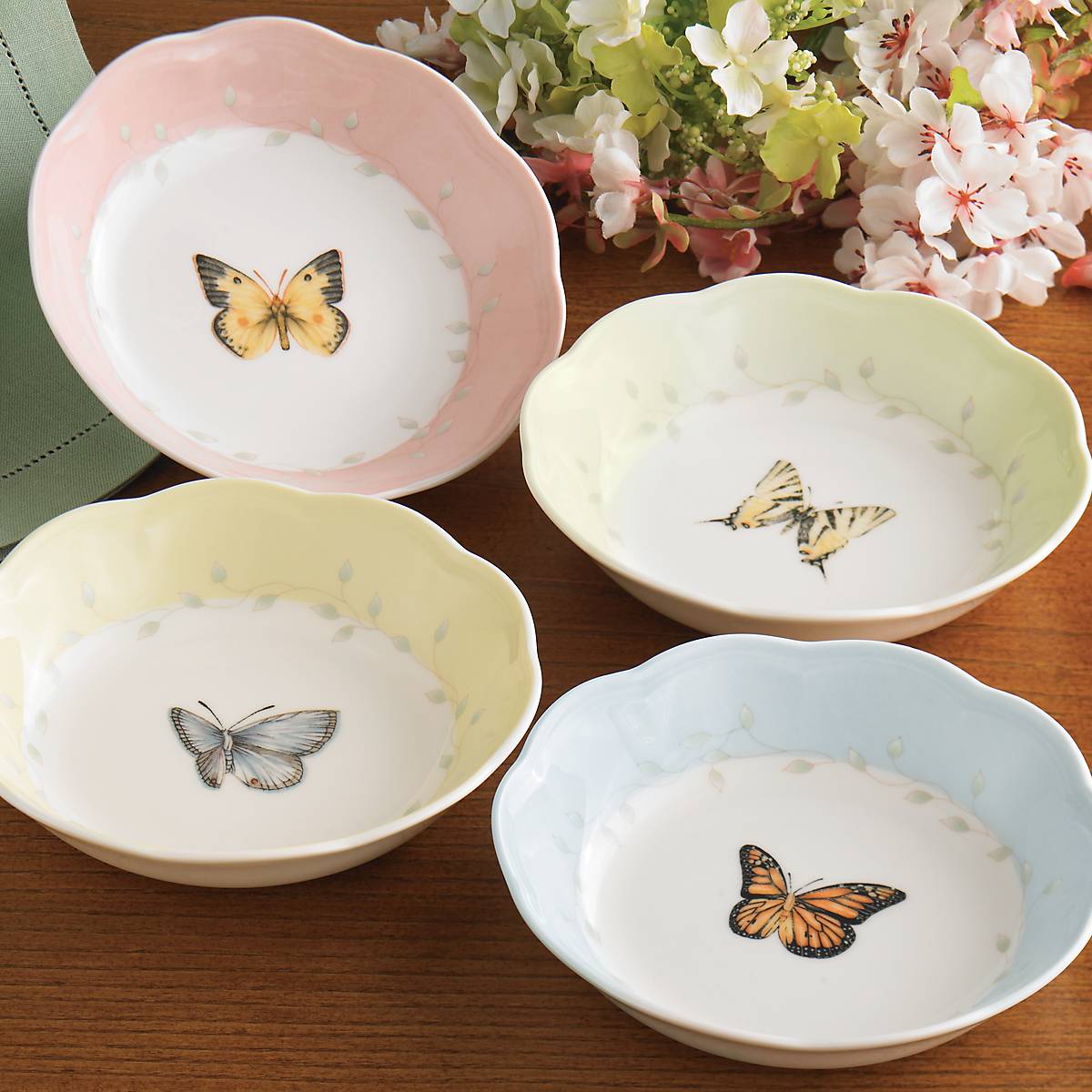 Butterfly Meadow Fruit Bowls Set of 4 - Elegant Serving Bowls for Fruits, Salads, Snacks - Perfect for Parties, Picnics, and Home Decor