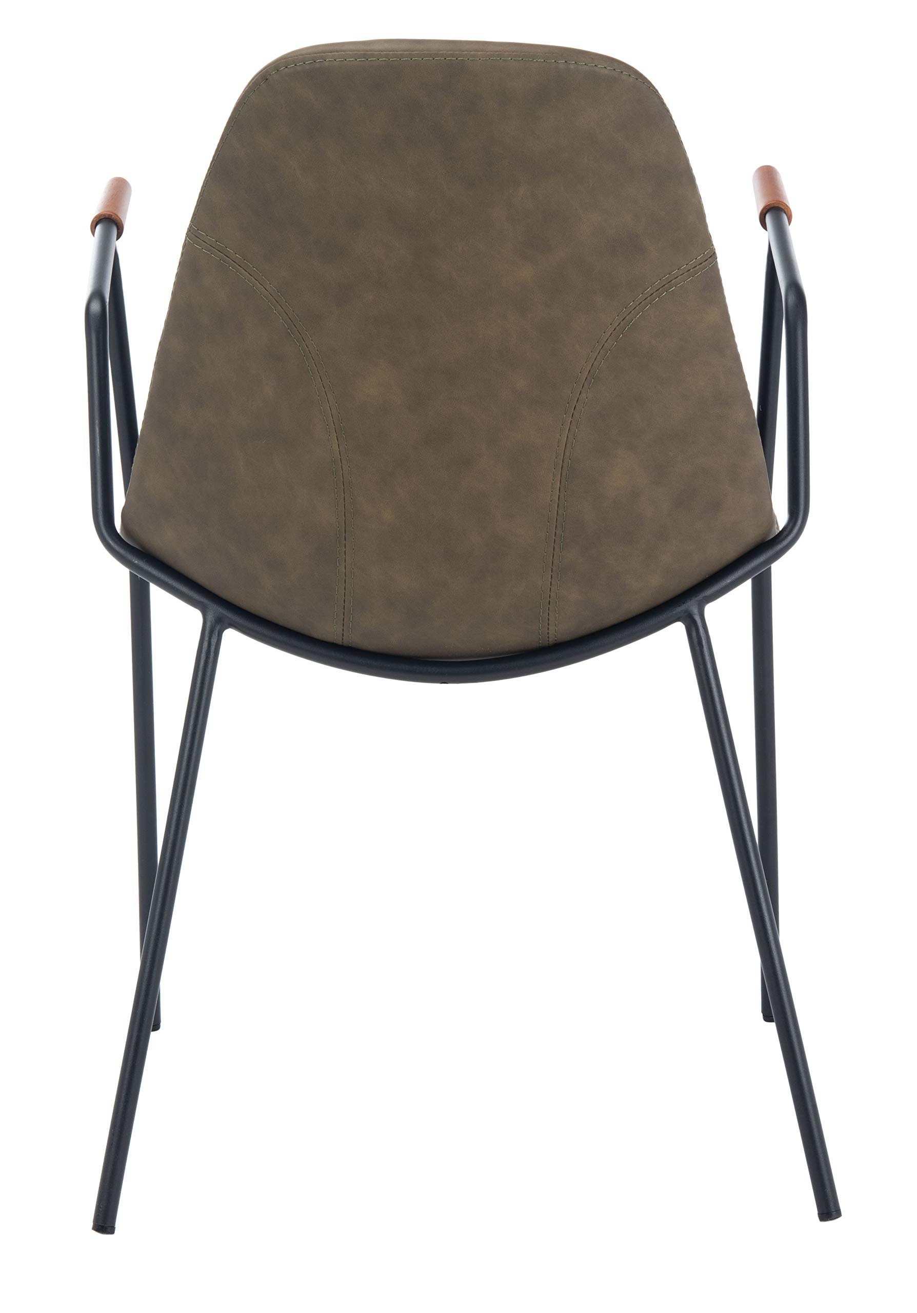 Safavieh Home Tanner Mid-Century Olive Faux Leather and Black Dining Chairs, Set of 2 - Modern Kitchen & Dining Room Furniture for Home & Office Use