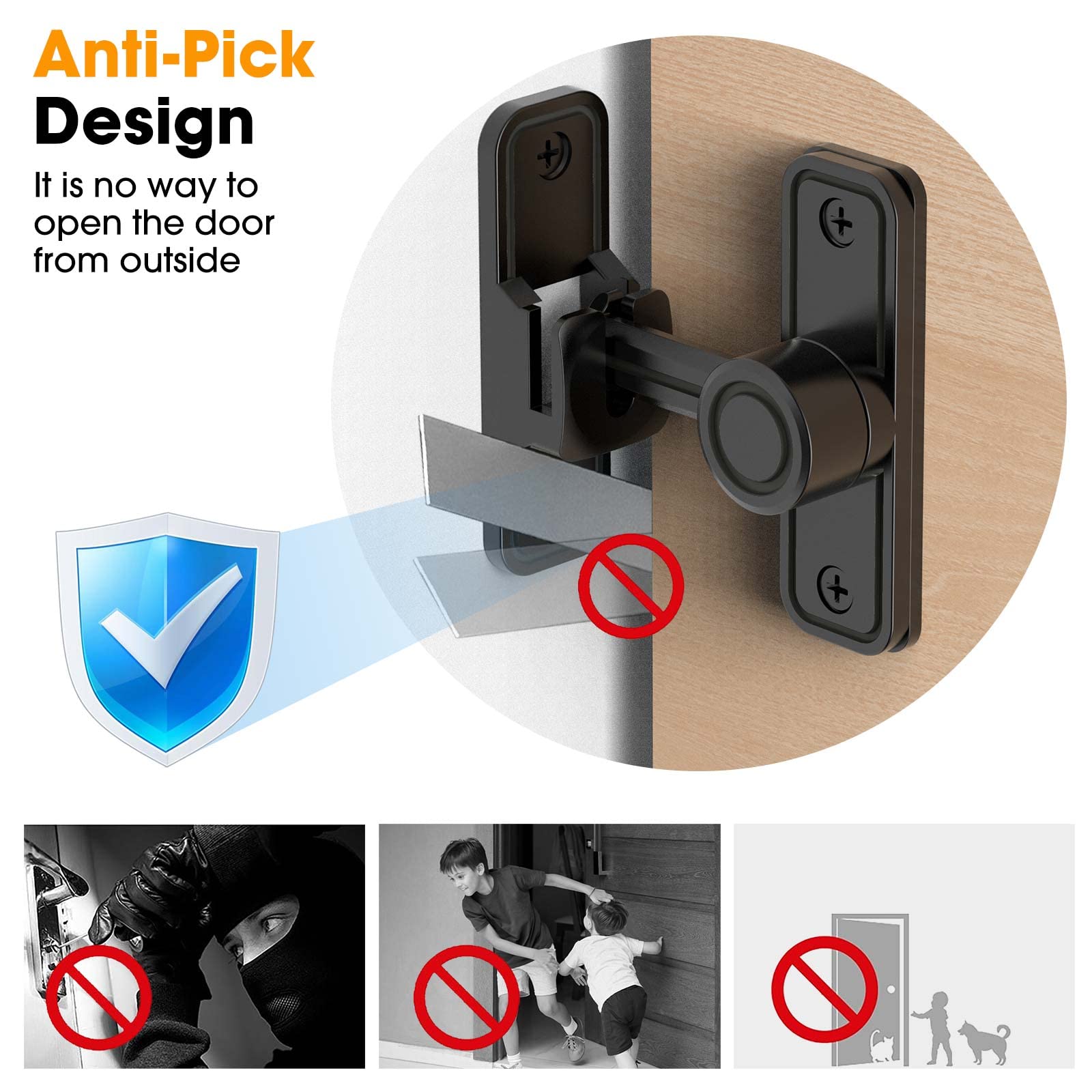 90 Degree Sliding Barn Door Lock Hardware - Black Flip Gate Latch for Barn Doors, Garden, Bathroom, Outdoor, Garage & Window | Secure & Stylish Home & Commercial Use