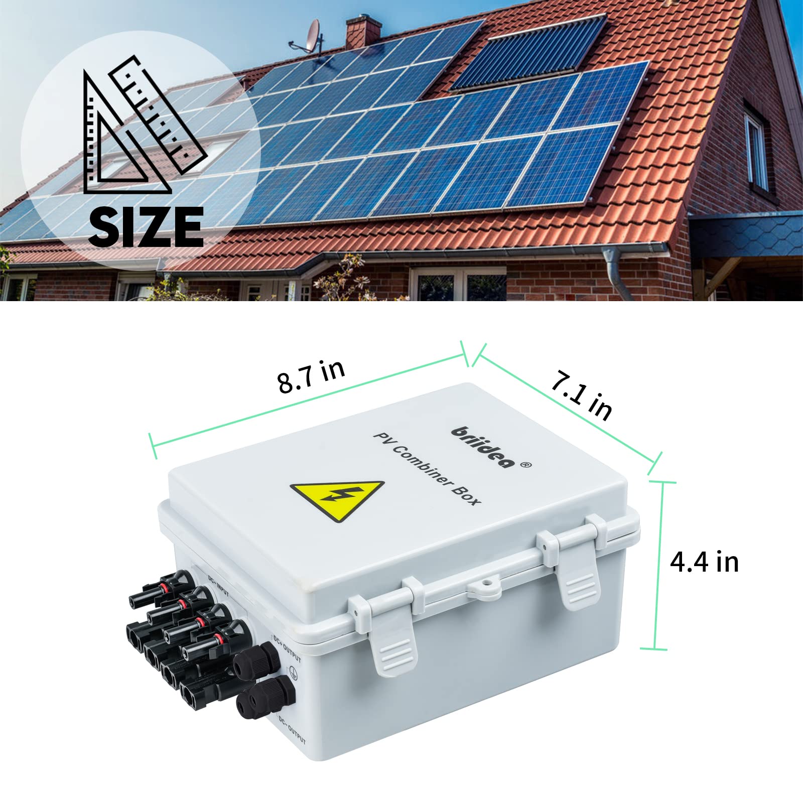 Briidea 4 String Solar Combiner Box with 10A Circuit Breakers & Lightning Arrester - IP65 Waterproof PV Combiner Box for Solar Panel Systems - Perfect for Home, RV & Off-Grid Solar Power Applications