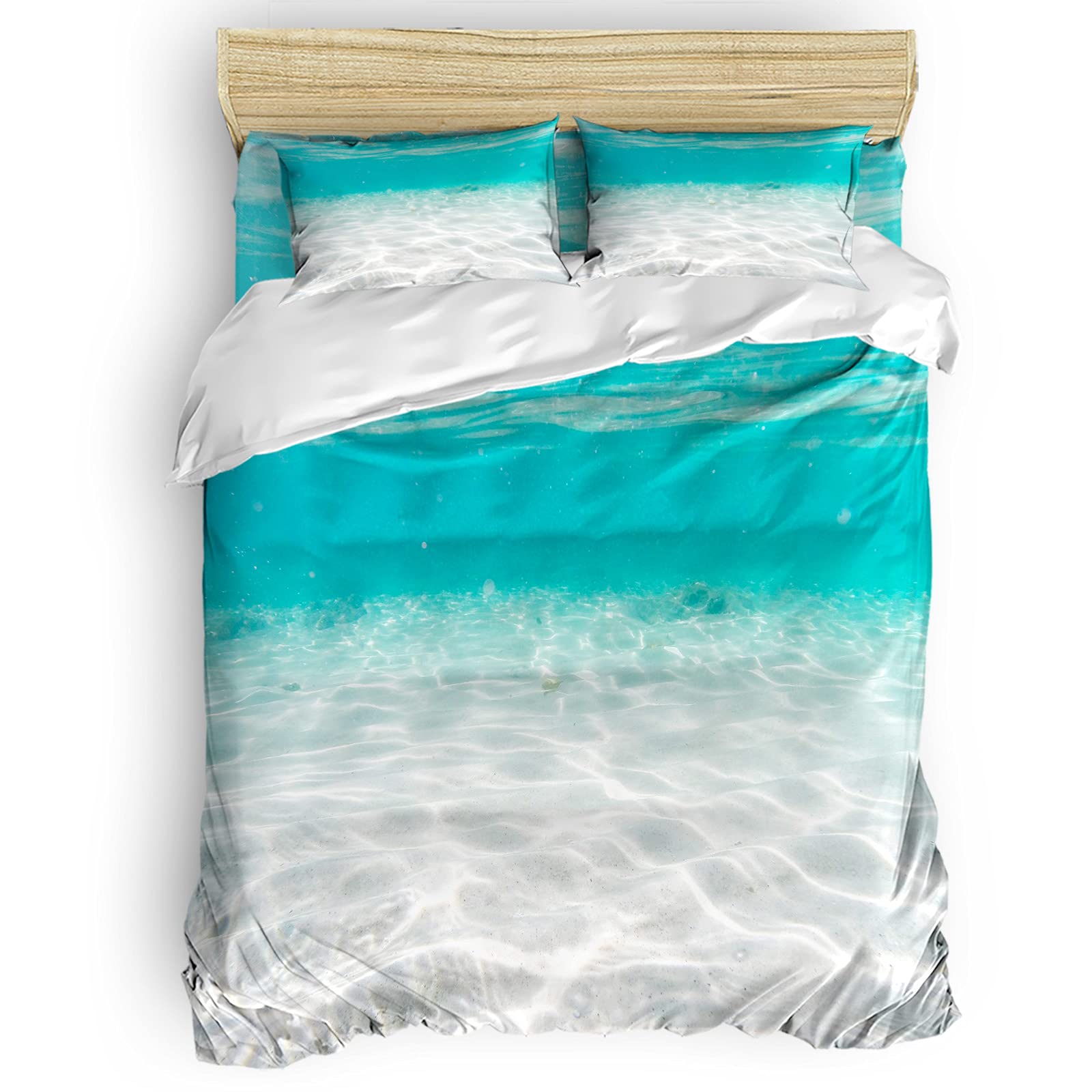 Laibao King Size Duvet Cover Set - Ocean Undersea Sea Water Ripples Design, Soft Breathable Bedding (4-Piece Set with 2 Pillowcases & 1 Flat Sheet) for Boys & Girls | Perfect for Coastal Themed Bedrooms, Guest Rooms & Kids' Bedrooms