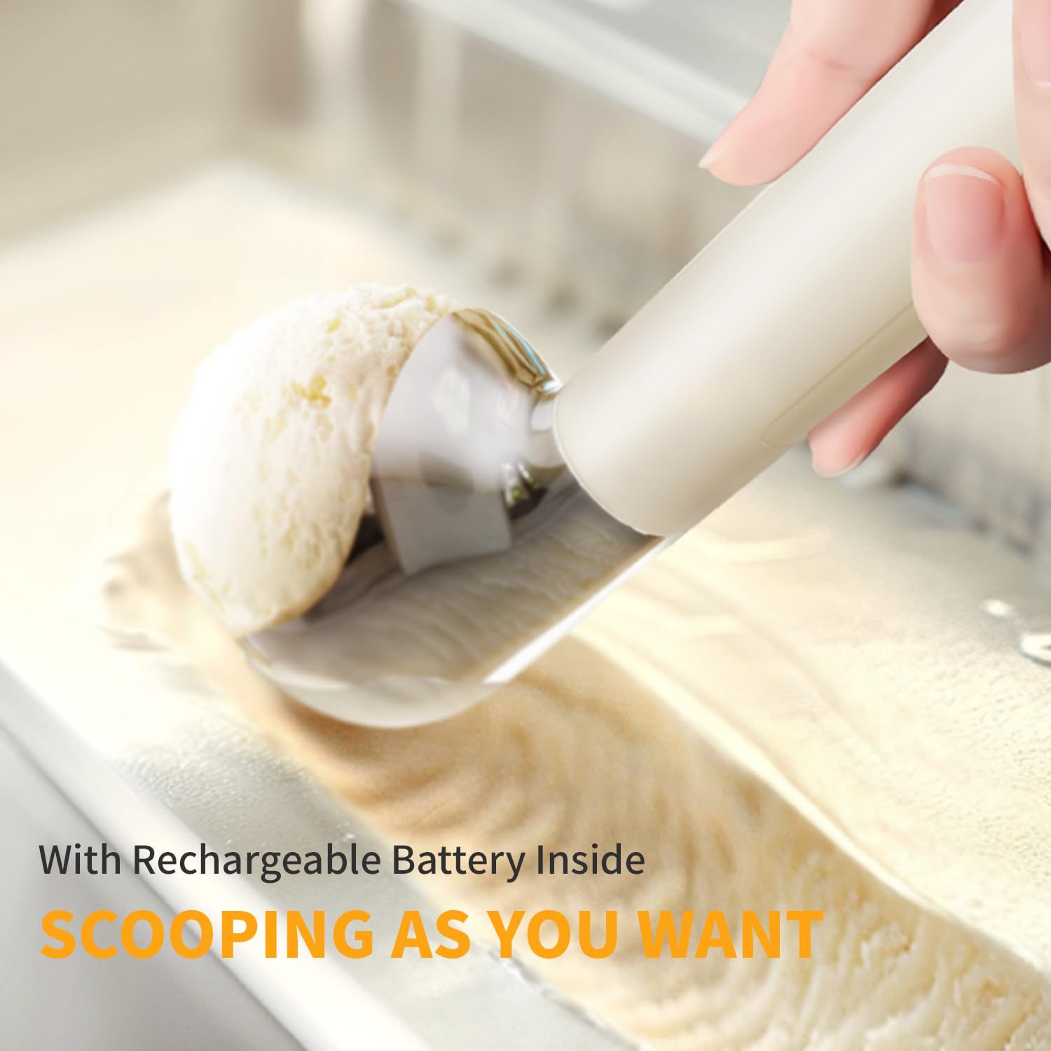 Electric Heated Ice Cream Scoop - Rechargeable Battery, Self-Warming Spoon Up to 113°F, Easy to Clean - Perfect for Hard Ice Cream, Gelato & Frozen Desserts at Home or Commercial Use